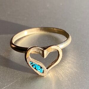 Vintage Gold Heart Ring with Turquoise Accent